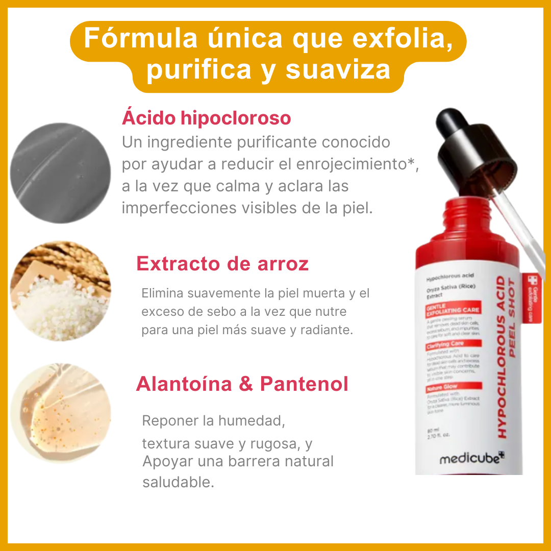Hypochlorous Acid Rice Peel Shot – Exfoliación visible para una piel más suave en 60 segundos
